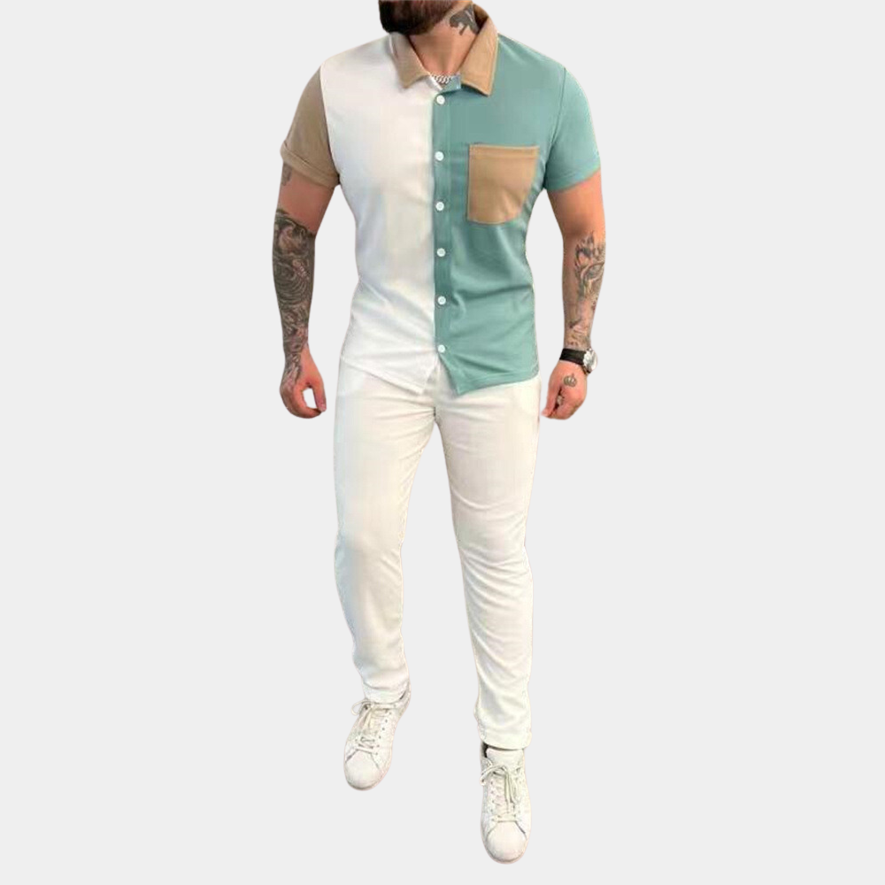 Jeter - Trendy color block ensemble en tweedelige pour hommes pour la maison