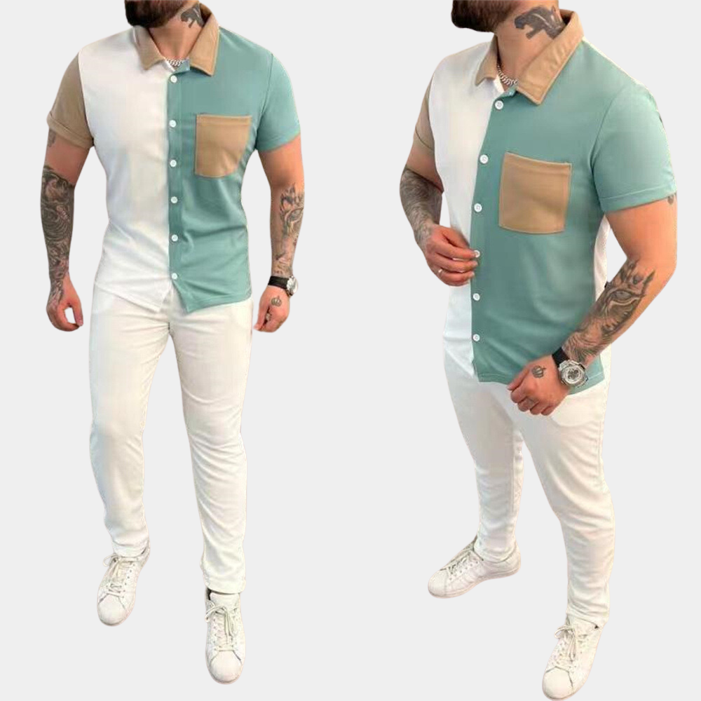 Jeter - Trendy color block ensemble en tweedelige pour hommes pour la maison