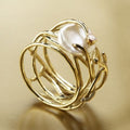 Nuria - Bague fine en or avec perles