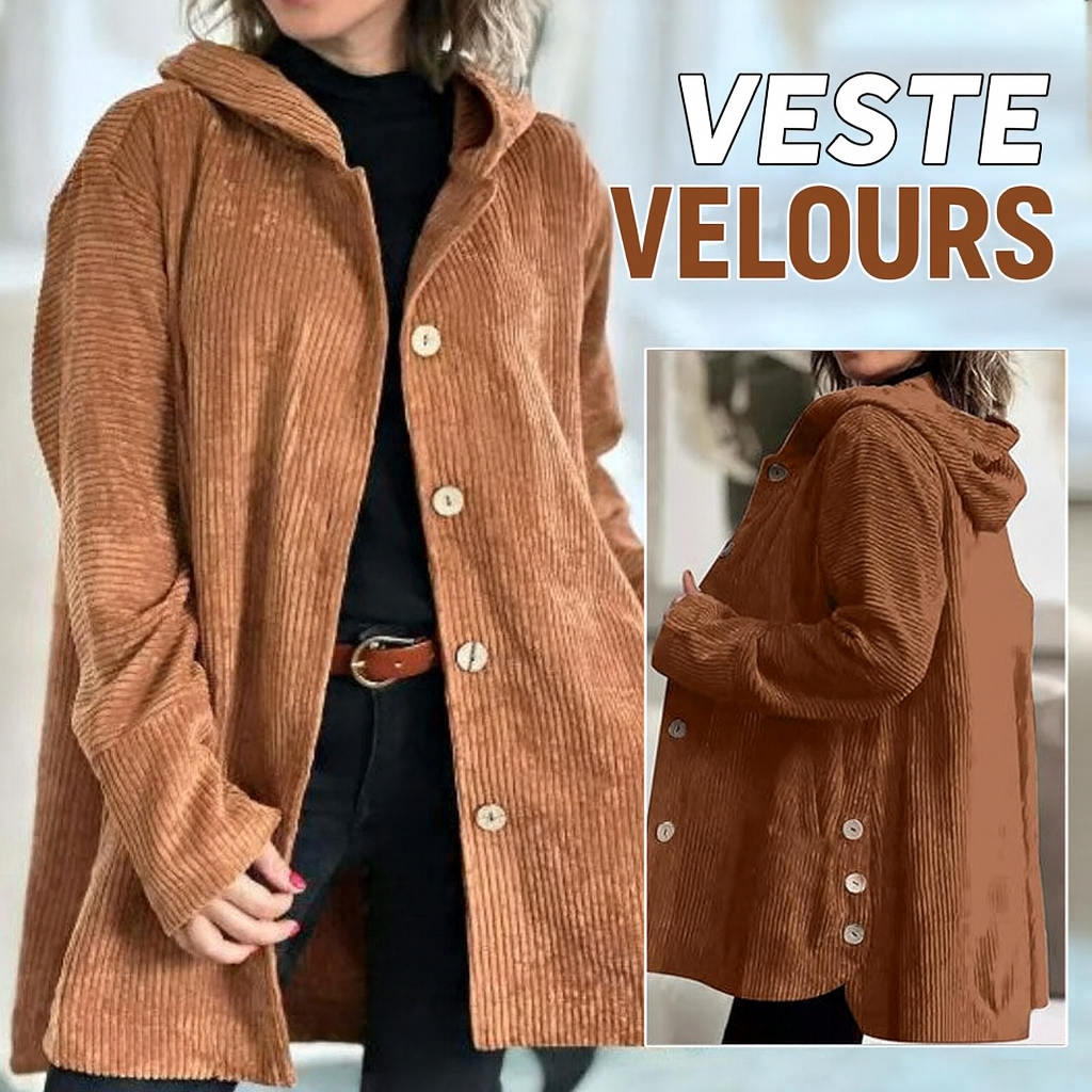 Veste à hoode en velours casual pour l'automne 