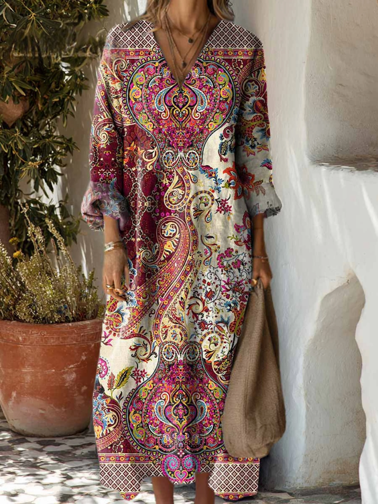 Robe en coton à imprimé floral vintage pour femme