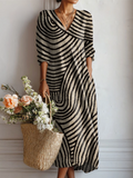 Robe en lin à poches pour femme, imprimée d'art géométrique abstrait vintage