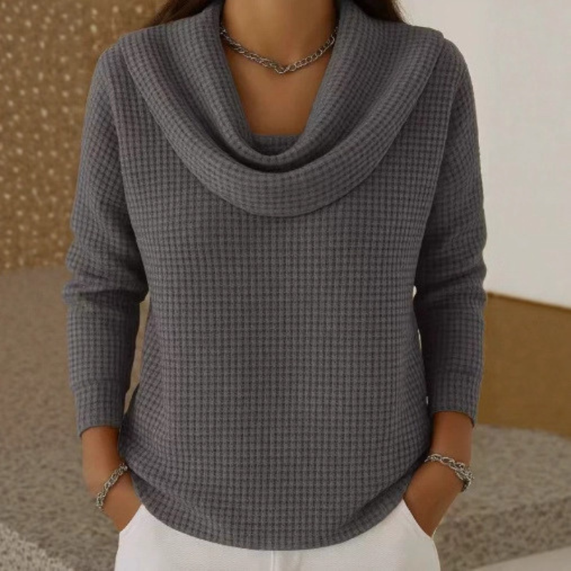 Amber™ | Cozy Waffle Knit with Elegant Cowl Neck 