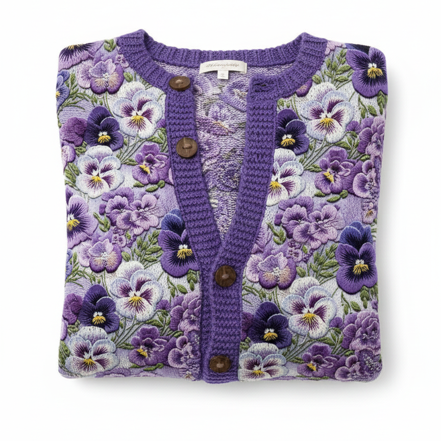 Île | Gilet brodé de fleurs lavande