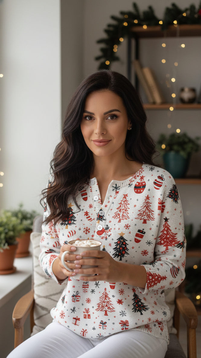 Natalia™ | Christmas sweater with buttons and feminine charm