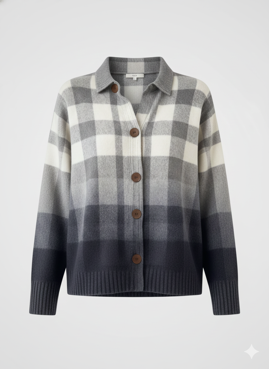 Mara | Chemisier en maille à carreaux classiques dans des tons gris doux 