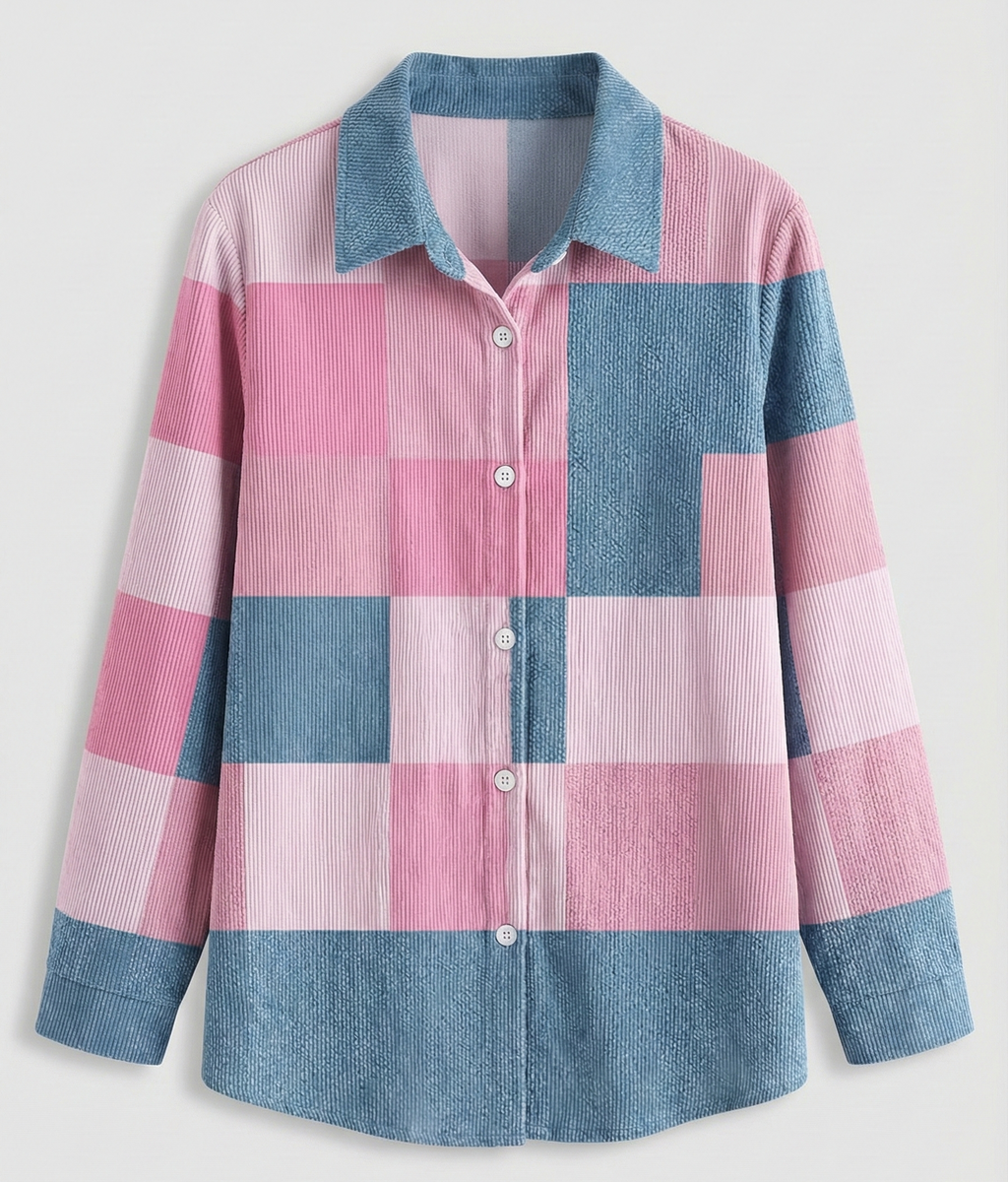 Nora | Chemisier en maille pastel à blocs 