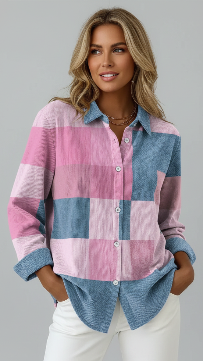 Nora | Chemisier en maille pastel à blocs 