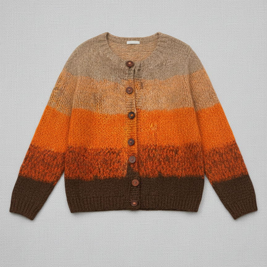 Olivia | Gilet boutonné marron orangé automne