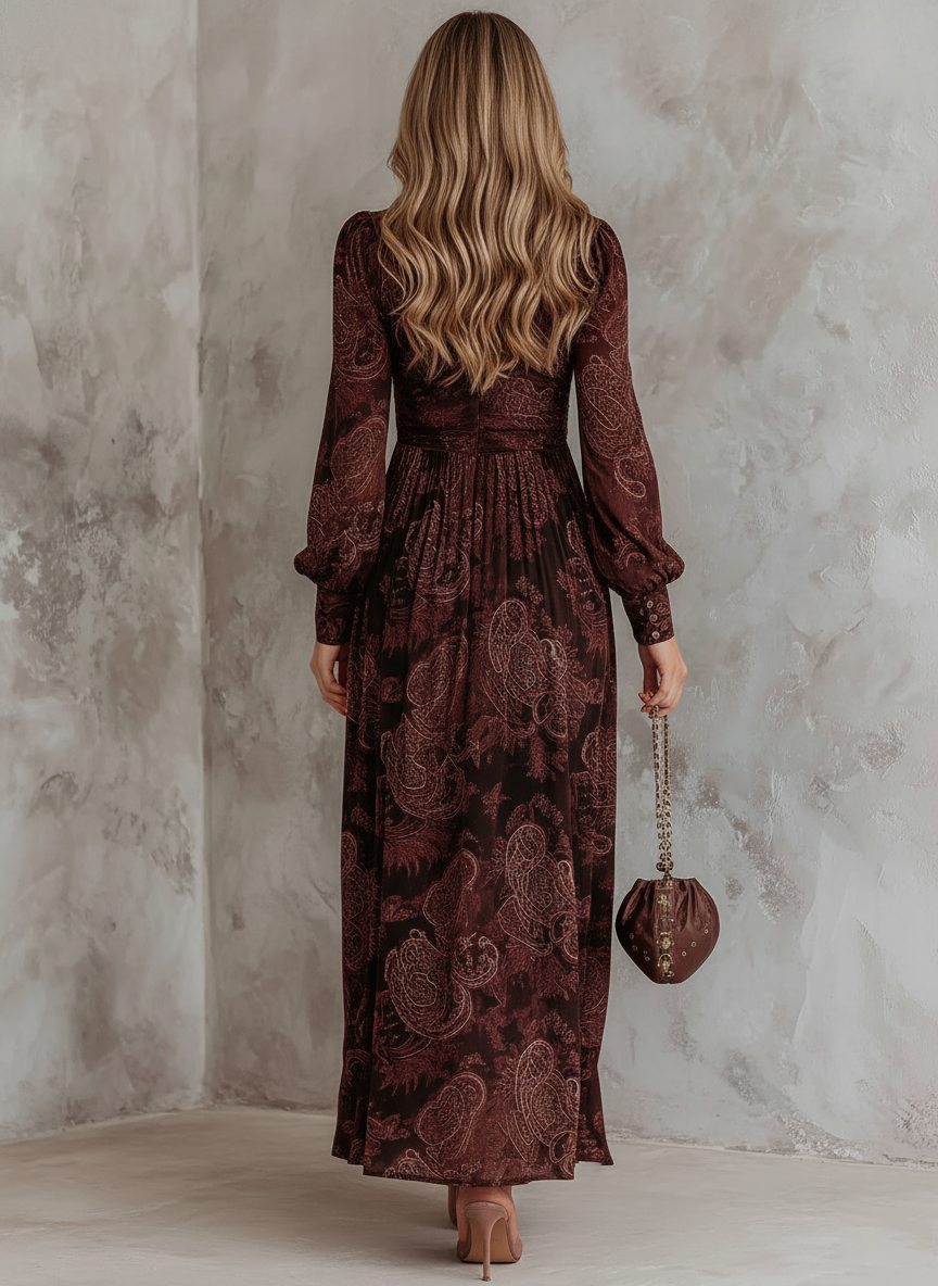Eloise | Robe longue zippée à la taille, motif cachemire