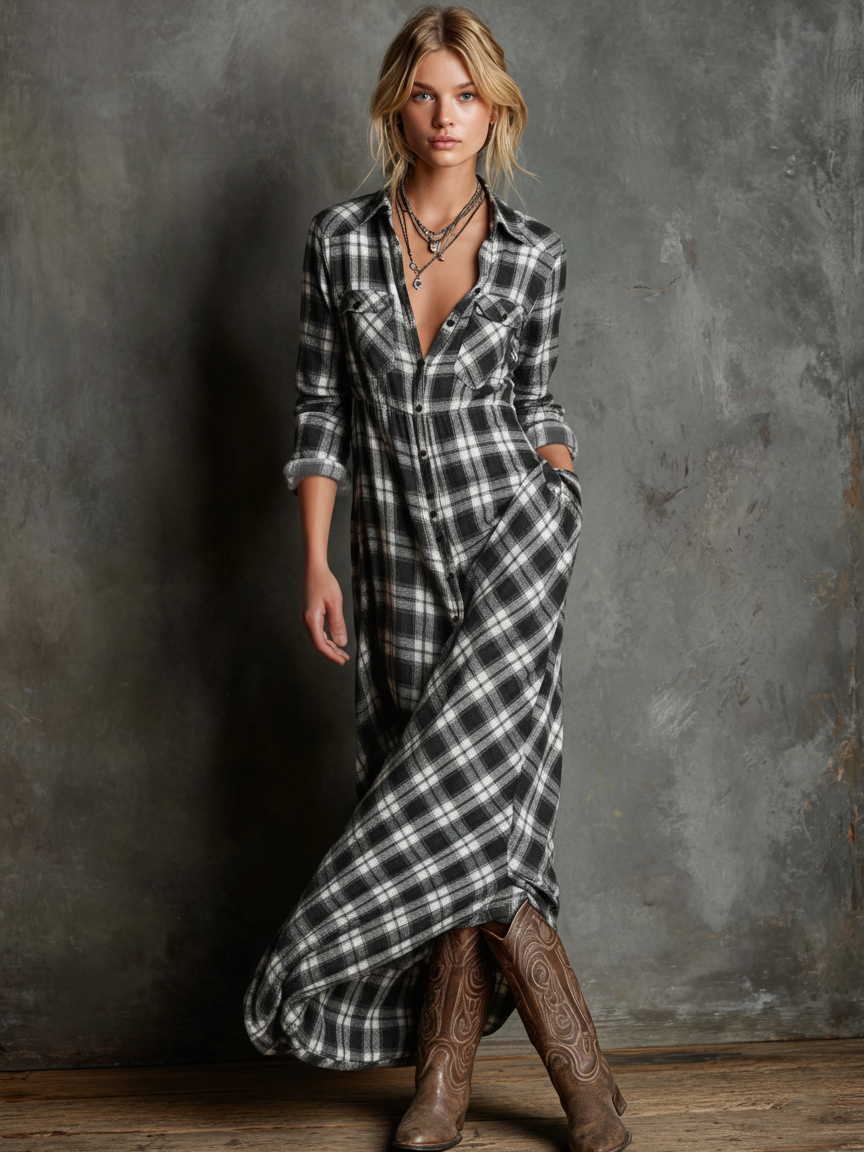 Aileen | Robe-chemise classique à carreaux verts