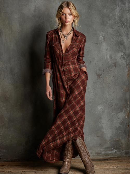 Aileen | Robe-chemise classique à carreaux verts