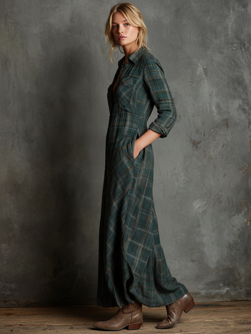 Aileen | Robe-chemise classique à carreaux verts