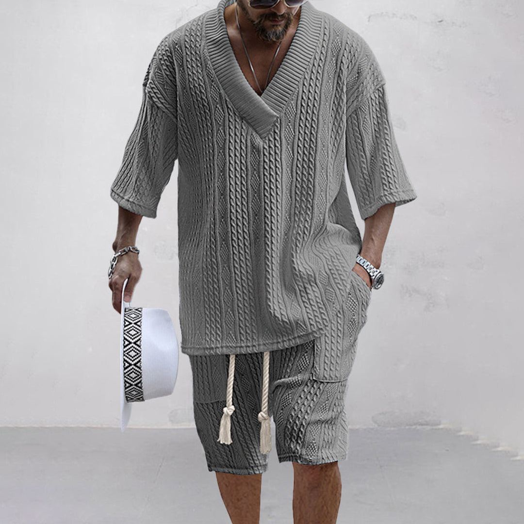 NICOLÒ - Stijlvol gebreid shirt en shortset voor de zomer