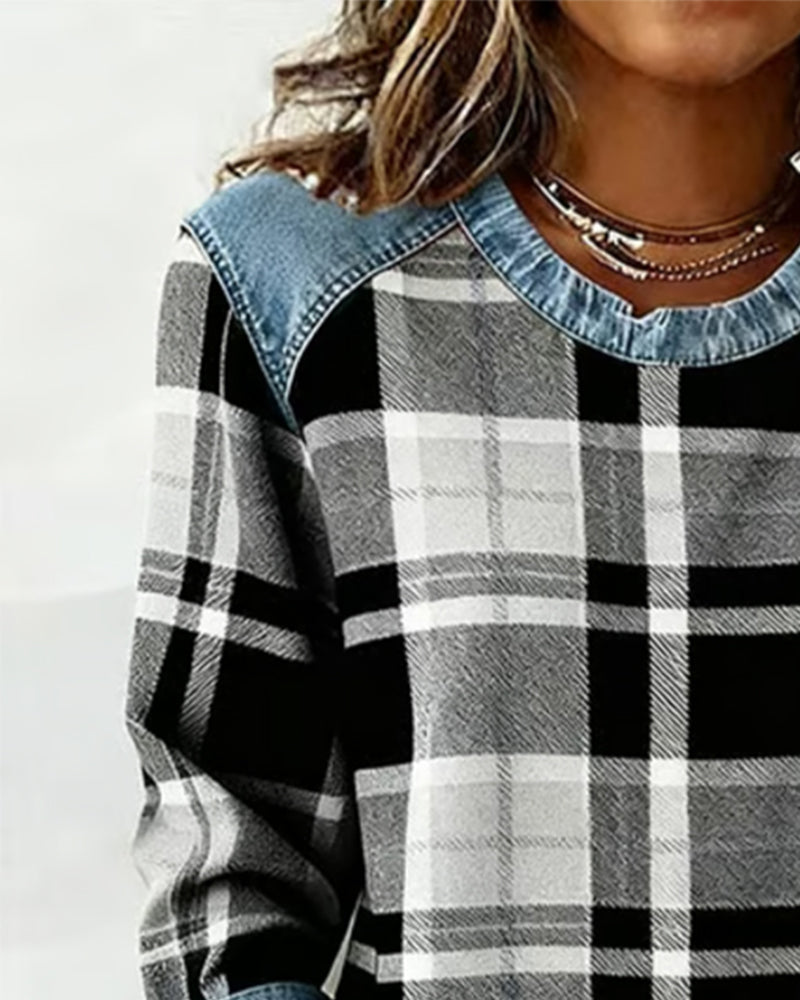 Ivy | Sweat-shirt à patchwork à carreaux
