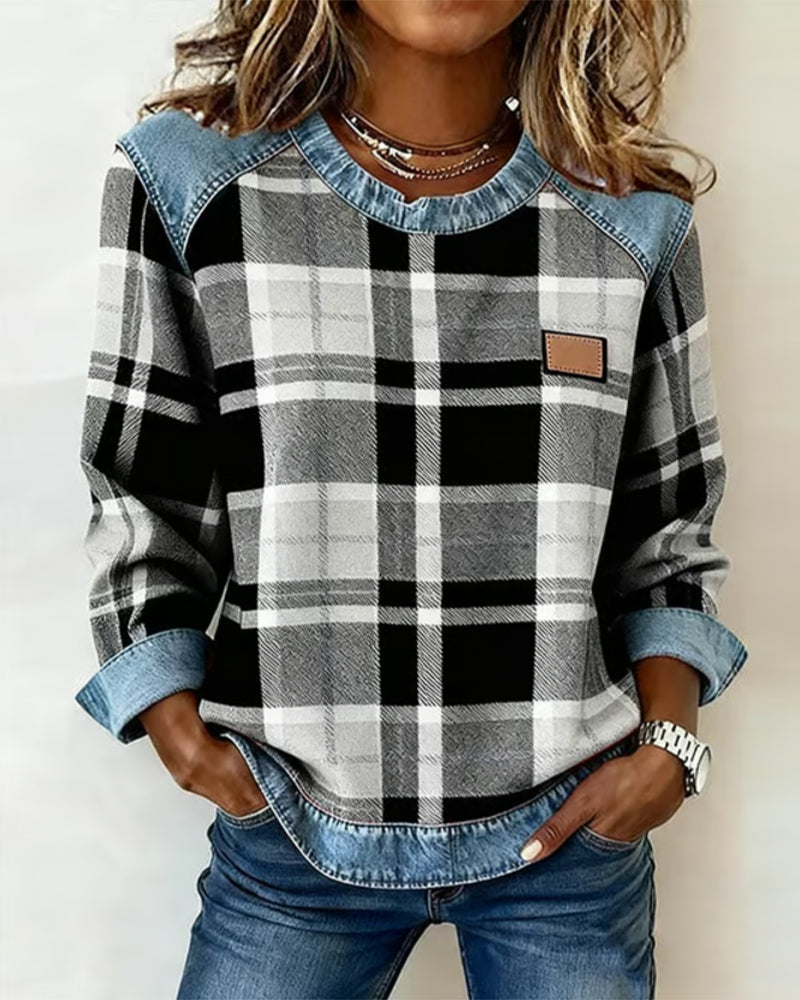Ivy | Sweat-shirt à patchwork à carreaux