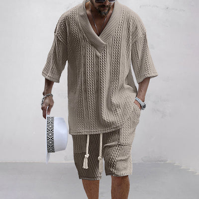 NICOLÒ - Stijlvol gebreid shirt en shortset voor de zomer
