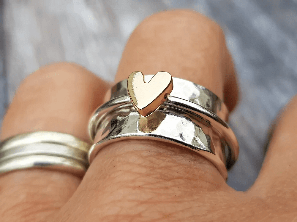 Mireia - Bague en argent avec cœur en or 