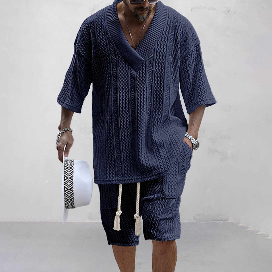 NICOLÒ - Stijlvol gebreid shirt en shortset voor de zomer
