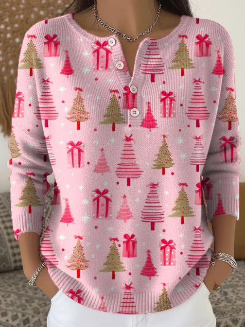 Pénélope | Pull de Noël rose avec détails hivernaux ludiques