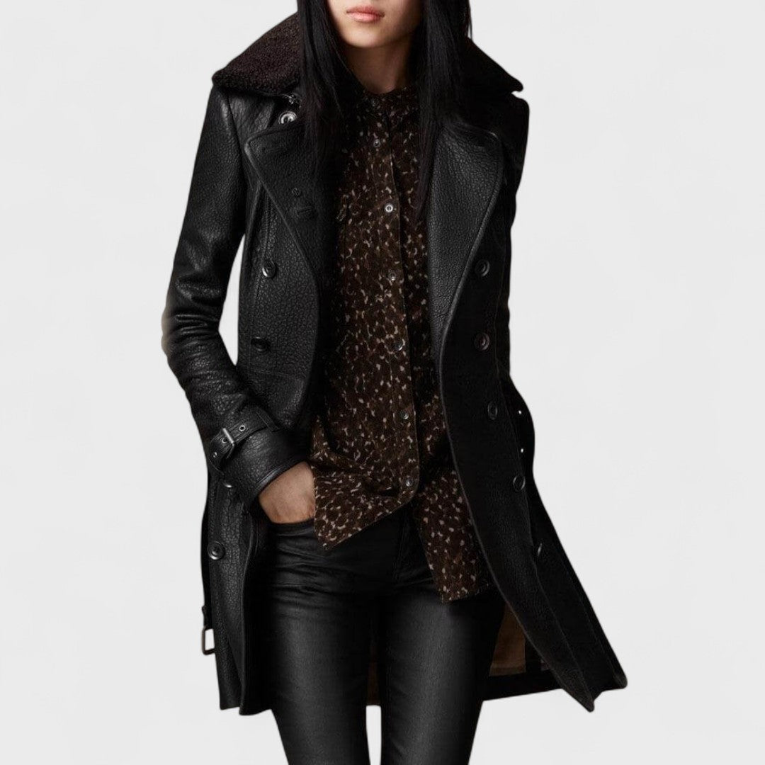 Marie | Élégant manteau en cuir 3/4