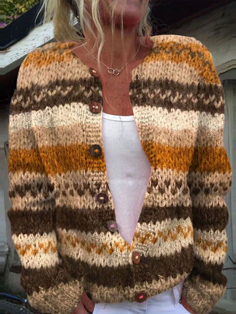 Eve | Gilet boutonné multicolore marron