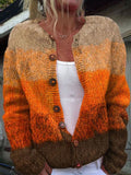 Olivia | Gilet boutonné marron orangé automne