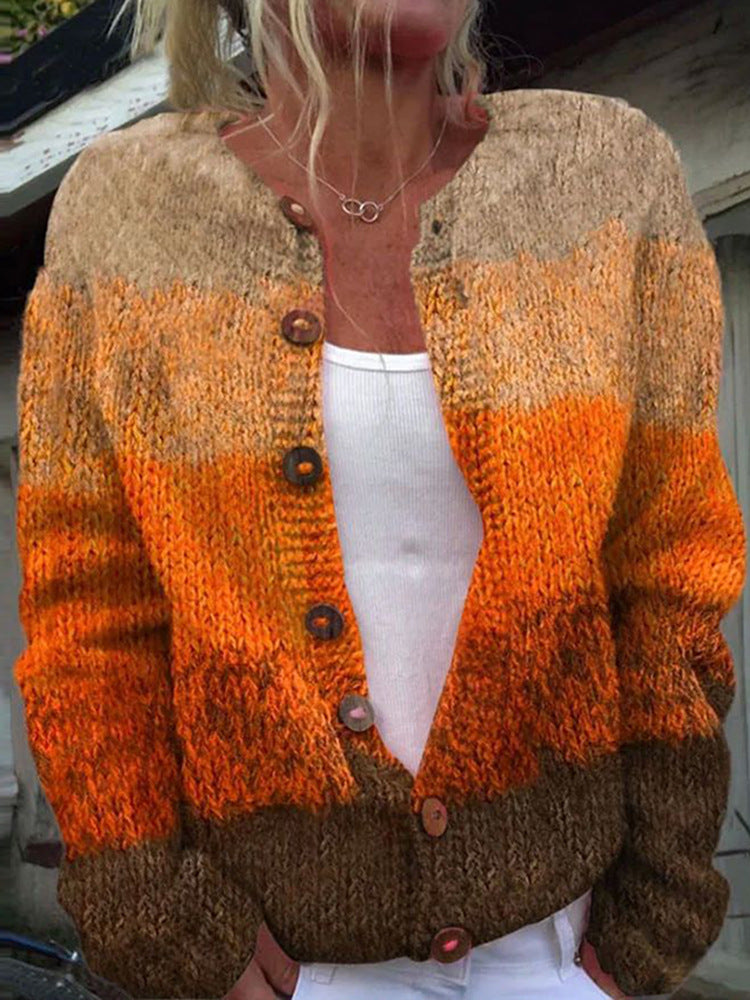 Olivia | Gilet boutonné marron orangé automne