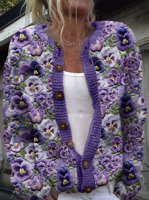 Île | Gilet brodé de fleurs lavande