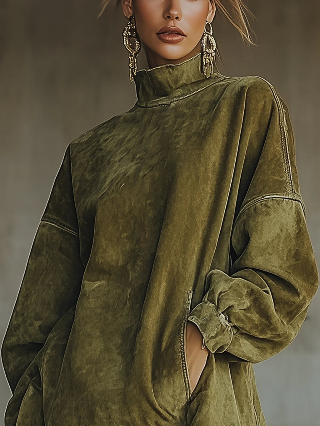 Darcie | Robe à col roulé en daim à franges