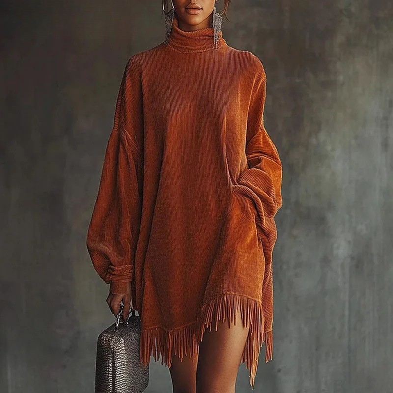 Aria | Robe à col roulé à franges 