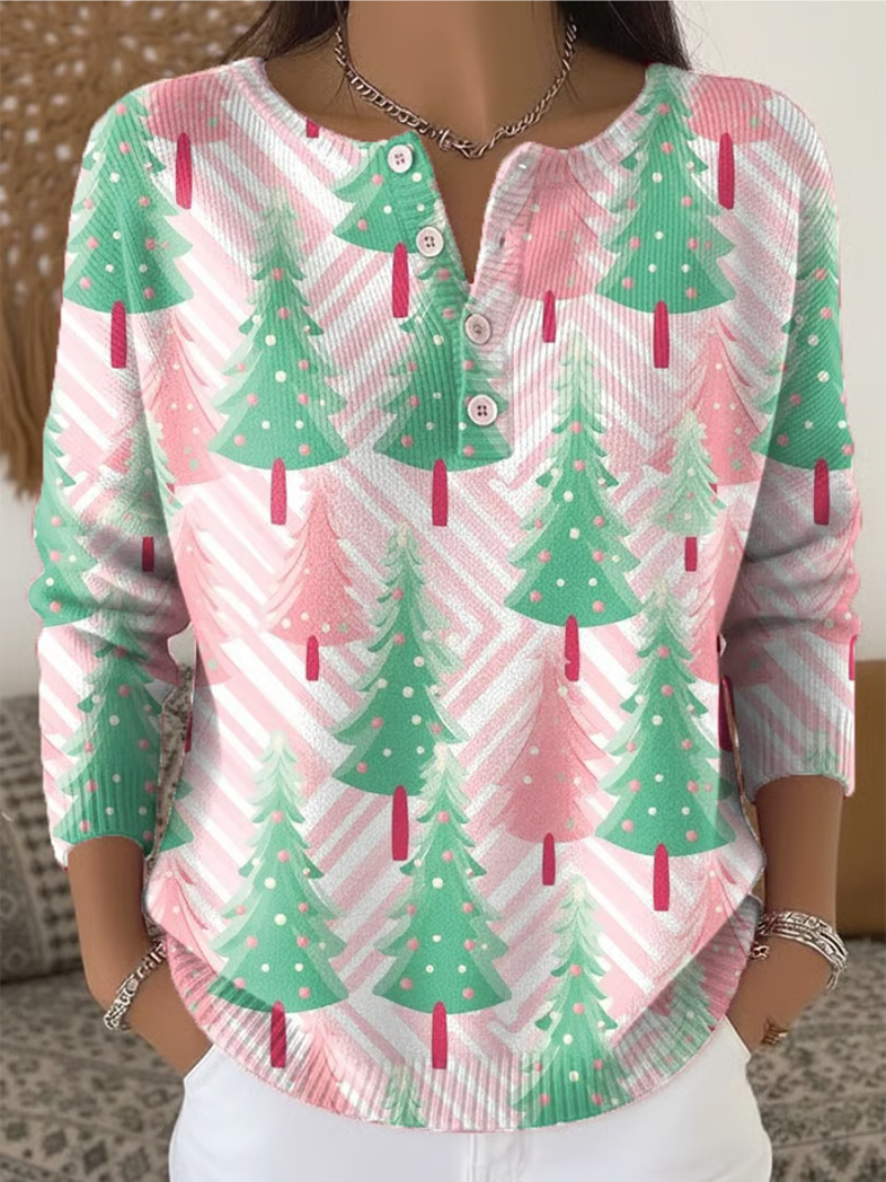 Nora - Kersttrui met dennenbomenprint 