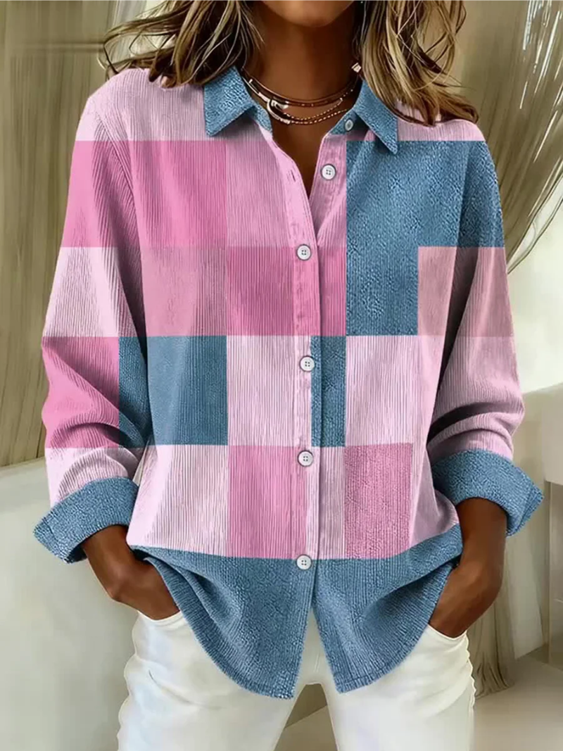 Nora | Chemisier en maille pastel à blocs 