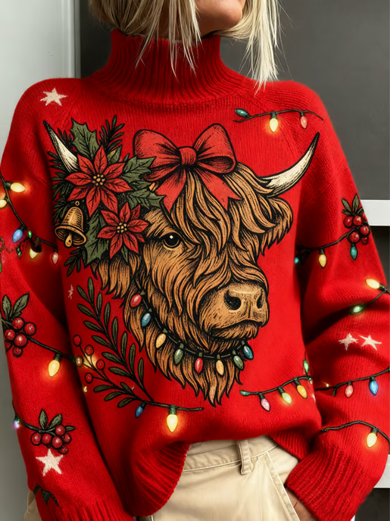 Nora - Kersttrui met hooglanderprint 