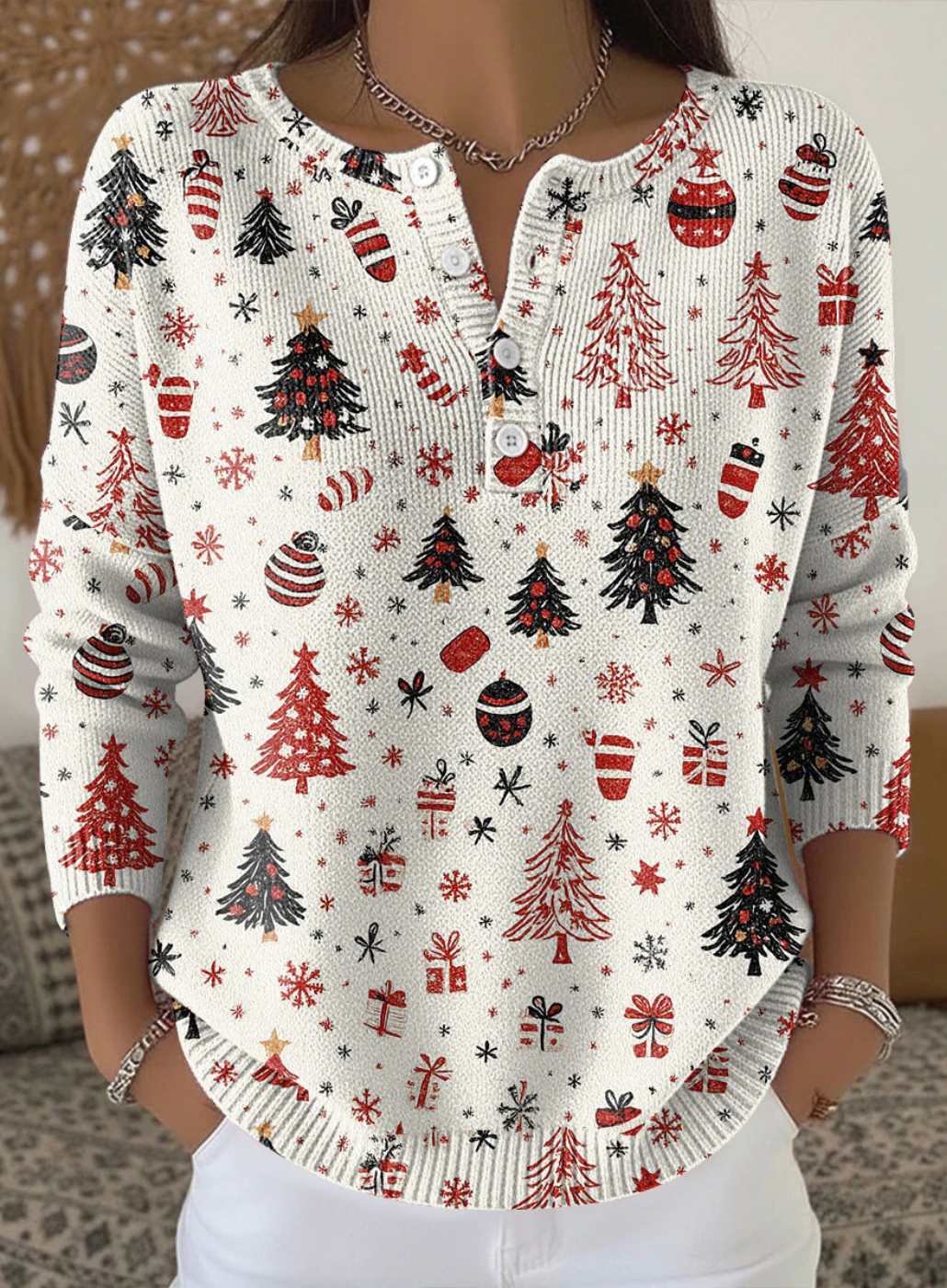 Natalia™ | Christmas sweater with buttons and feminine charm
