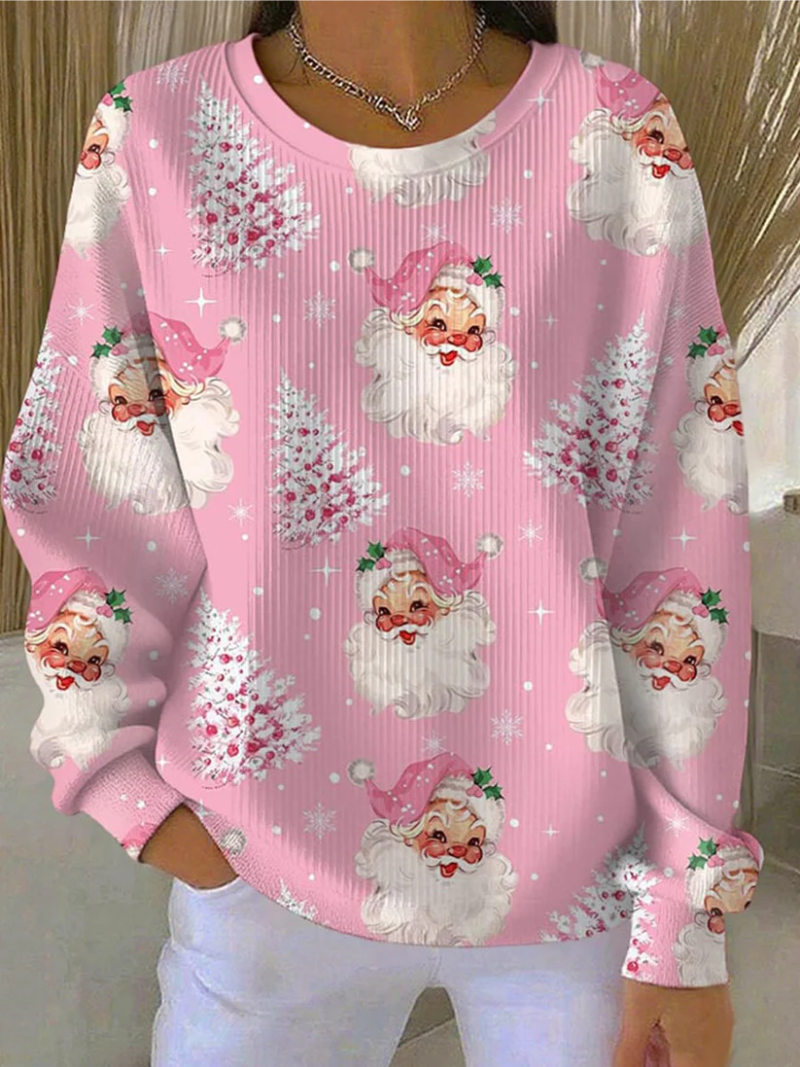 Stéphanie | Pull de Noël à imprimé hivernal rose ludique