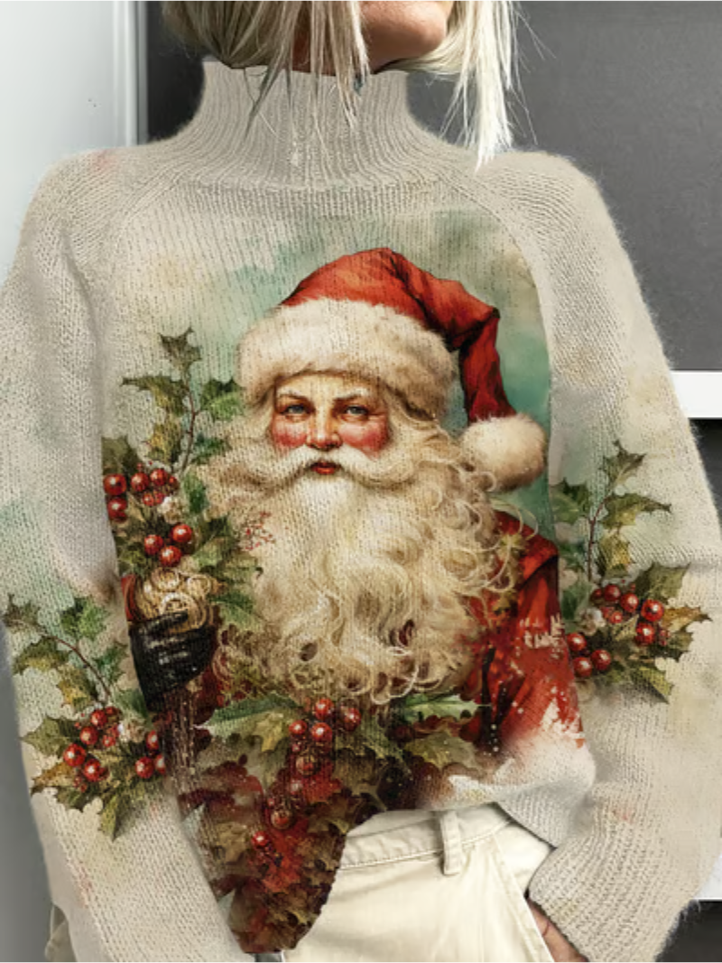 Lina - Kersttrui met vintage kerstman 