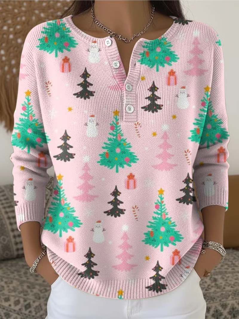 Clara - Kersttrui met kerstboomprint 