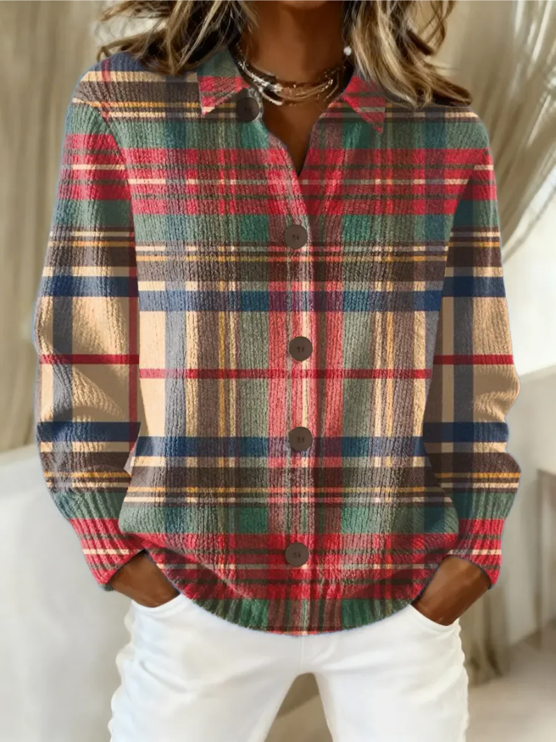 Sarah | Chemisier en maille à carreaux multicolores 