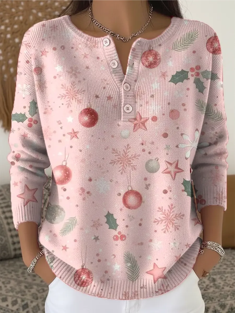 Elena | Pull de Noël rose avec détails festifs