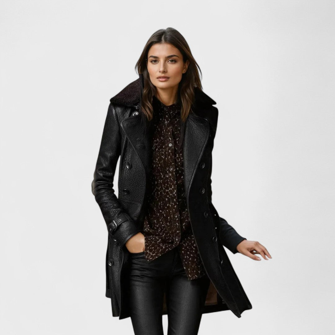 Marie | Élégant manteau en cuir 3/4