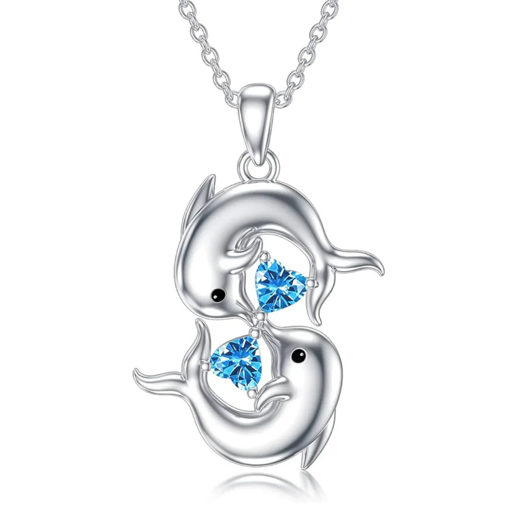 Collier pendentif dauphin bleu opale 