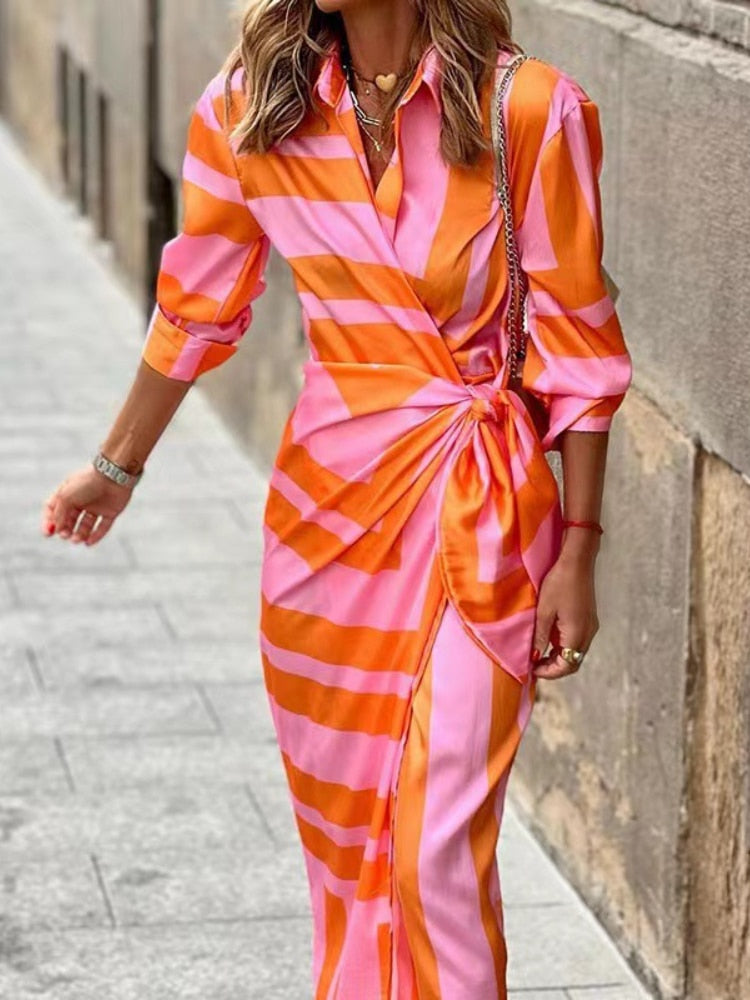 Clarissa™ | Striped Shirt Midi Dress 