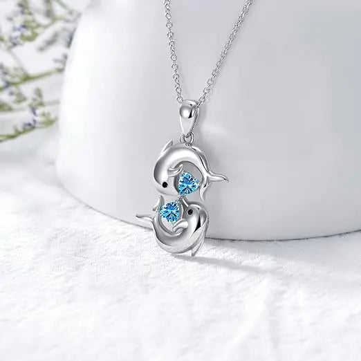 Opal Blue Dolphin Pendant Necklace 