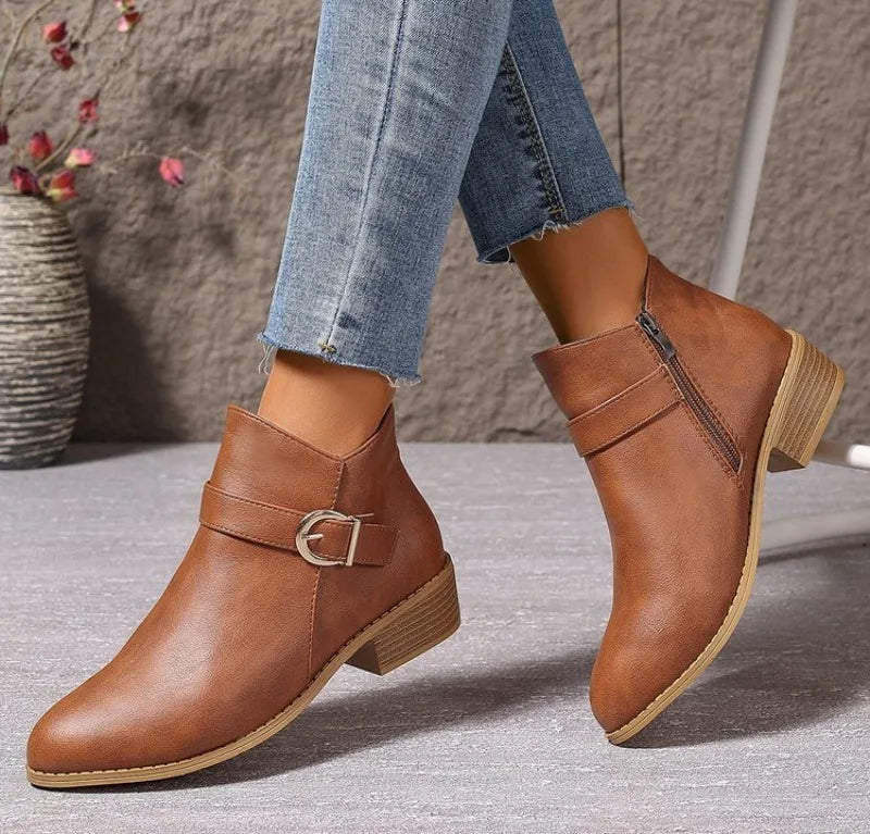 VintageCharm™ | Retro Buckle Ankle Boots