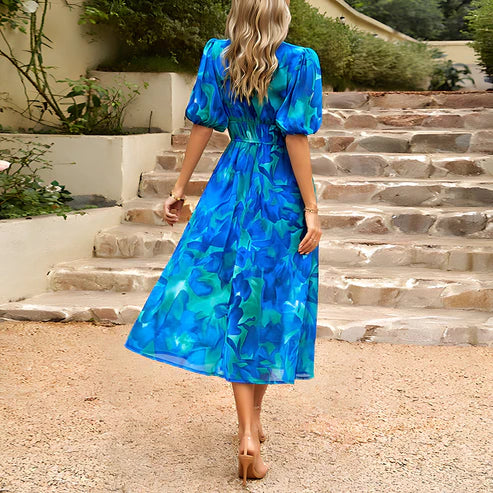 Everly™ | Vintage Glam Midi Šaty s balónovými rukávy