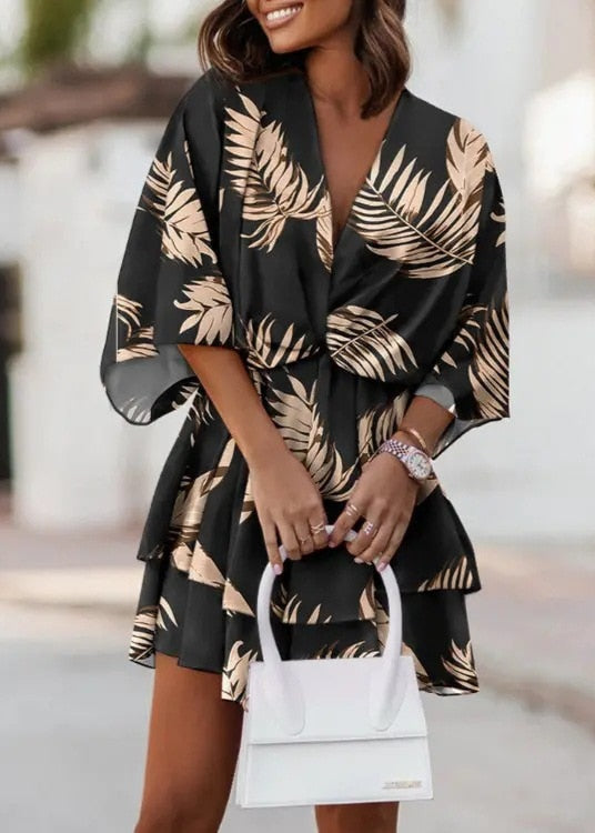Carmen™ | Boho Mini Dress with Gold Details