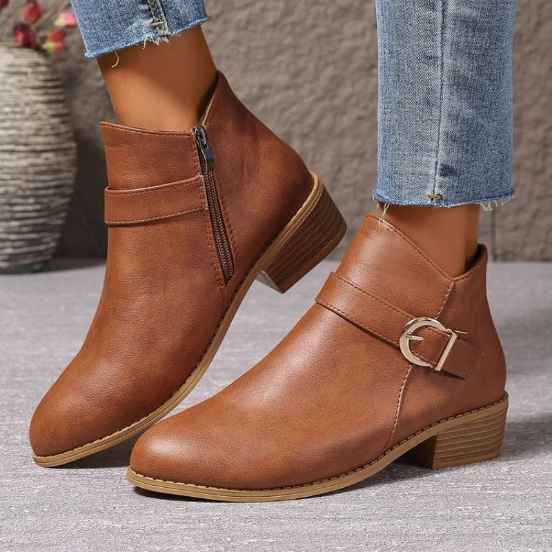 VintageCharm™ | Retro Buckle Ankle Boots