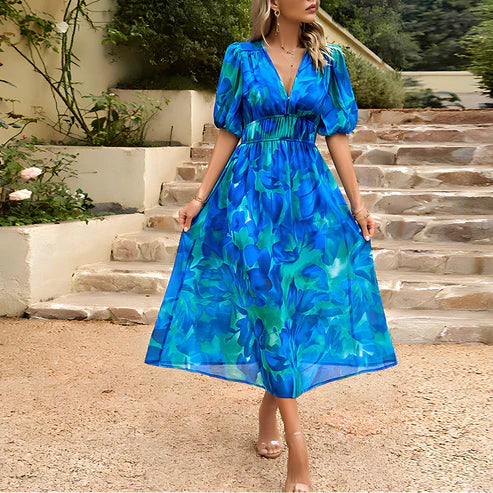 Everly™ | Vintage Glam Midi Dress with balloon sleeves
