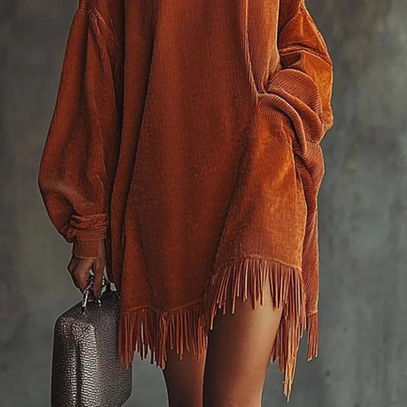 Aria | Robe à col roulé à franges 